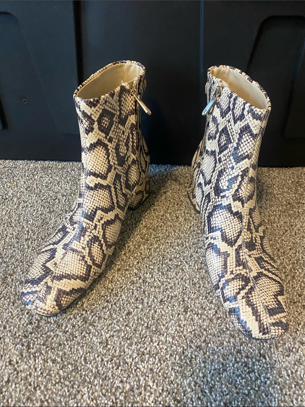 Sam Edelman Snake-Print Ankle Boots in Cream and Brown